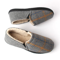 Men's Plaid Fleece-Lined Anti-Slip Warm Indoor Slippers with Thick Sole