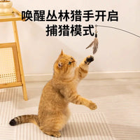CFA-Grade Long Rod Cat Teaser Wand with Feather Refills, Durable Interactive Cat Toy for Self-Amusement