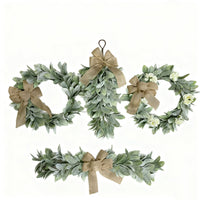 Spring Summer Floral Bunny Ear Leaf Wreath with Bowknot for Home Decor