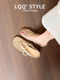 Women's Leather Rhinestone Fishnet Wedge Sandals with Hidden Heel