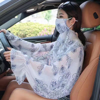 UV Protection Shawl with Face Mask for Driving & Cycling, Lightweight Summer Sun Protection Cape