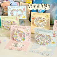Hollow Floral Rabbit 3D Pop-Up Greeting Card, Ins Style Exquisite Postcard for Messages