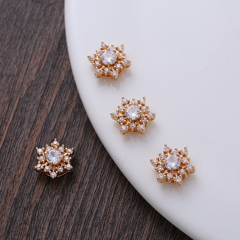 Gold-Plated Snowflake Zircon Flower Core Charms for DIY Hairpins Earrings Tassels