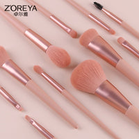 Pink Peach Makeup Brush Set for Beginners - Blush, Powder, Eyeshadow, Eyeliner, Concealer Brushes