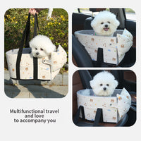 Pet Car Seat Console Bed for Small Dogs and Cats, Corduroy Bowknot Design