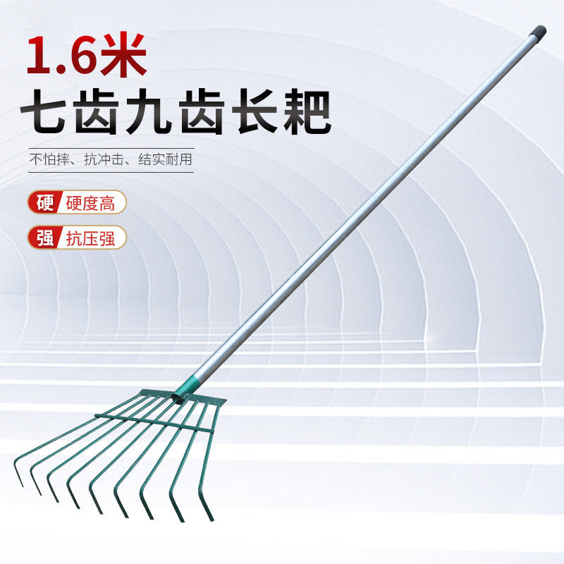 1.6m Green Wire Rake for Leaves and Garden Debris with Extended Handle