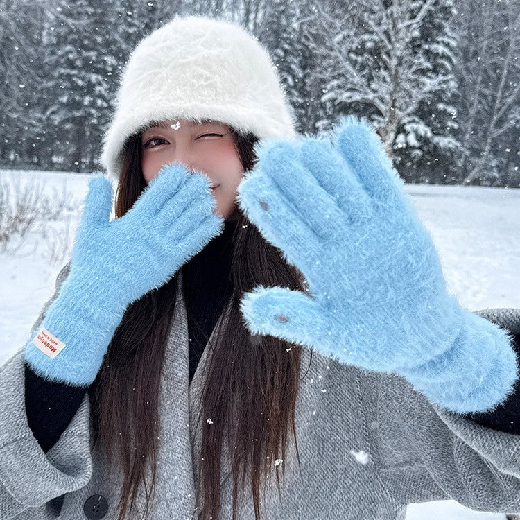 Women's Winter Knitted Fingerless Touchscreen Gloves Warm Thick Cycling Student Gloves