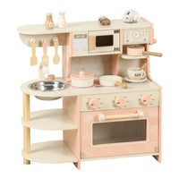 Kids Wooden Play Kitchen Set with Coffee Machine, Pretend Play Cooking Toy for Girls
