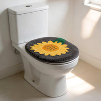 Cartoon Flocked Bathroom Mat Set, Non-Slip Toilet Lid Cover and Rug for Autumn/Winter