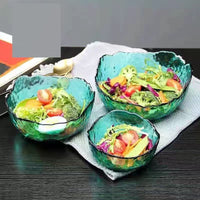 Lead-Free Crystal Glass Salad Bowl with Gold Rim, Household Fruit Plate Dessert Bowl, Hammered Texture Dinnerware Set
