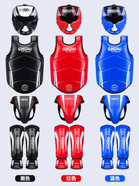 Jingpai Boxing Protective Gear Set for Adults & Kids - Muay Thai, Kickboxing, MMA Training Headgear, Shin Guards, Chest Protector