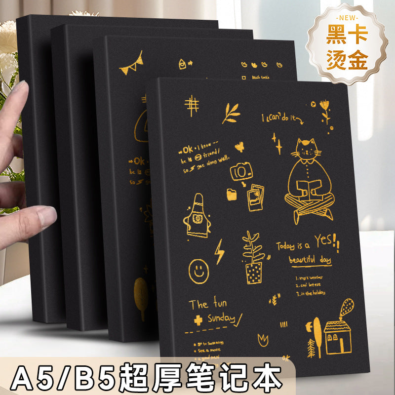 A5/B5 Thick Black Card Hot Stamping Blank Notebook for Students and Office