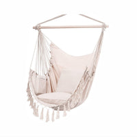 Nordic Style Tassel Hammock Chair Canvas Swing for Indoor Outdoor Balcony Camping