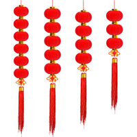 Red Flocked Lantern String for Chinese New Year Spring Festival Outdoor Decoration