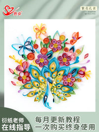 Quilling Paper Art Kit Peacock Floral Line Drawing DIY Craft Set for Students