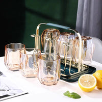 MU Modern Japanese Glass Cup Set with Handle or Handleless Options and Storage Rack