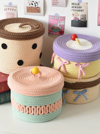 Handwoven Cotton Rope Storage Basket with Lid for Home Organization