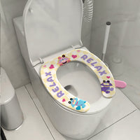 Dopamine Cartoon Waterproof Toilet Seat Cover, Washable Adhesive All-Season Toilet Seat Cushion for Home