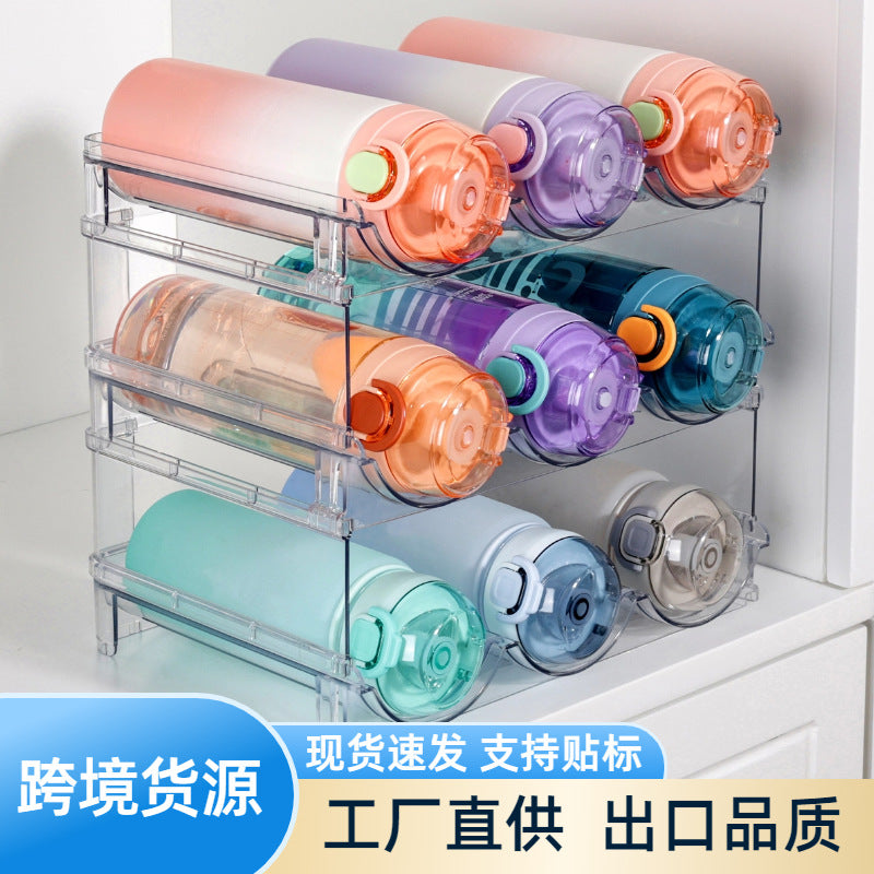 Stackable Clear Refrigerator Bottle Organizer for Wine, Water Bottles, and Tumblers