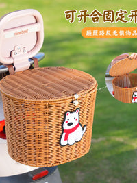 Electric Bicycle Rear Basket with Lid and Dog Decal/Bead Buckle - Universal Storage for Helmets and Pets