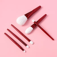 6-Piece Wine Red Makeup Brush Set with Soft Bristles and Portable Design