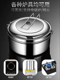 Daoqi 304 Stainless Steel Lunch Box with Lid, Round Food Grade Bento Box for Students and Office Workers