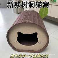 Foldable Tree Stump Cat Bed Tunnel with Scratch Pad
