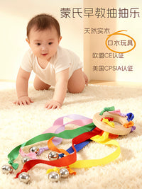 Montessori Ribbon Pull Toy for Babies, Sensory Development Activity with Rattle, Early Education Toy for 1-Year-Olds