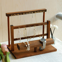 Solid Wood Jewelry Display Stand with Hooks for Necklaces, Earrings, Bracelets, and Keychains