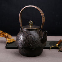 Japanese Style Cast Iron Teapot with Copper Lid and Handle for Kung Fu Tea