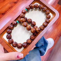 Bodhi Seed Prayer Beads Bracelet with Carved Rat Design, Single Strand for Men and Women