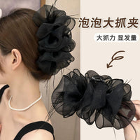 Cloud Bubble Mesh Hair Clip with Feather Decoration, Sweet Korean Style Winter Hair Accessories