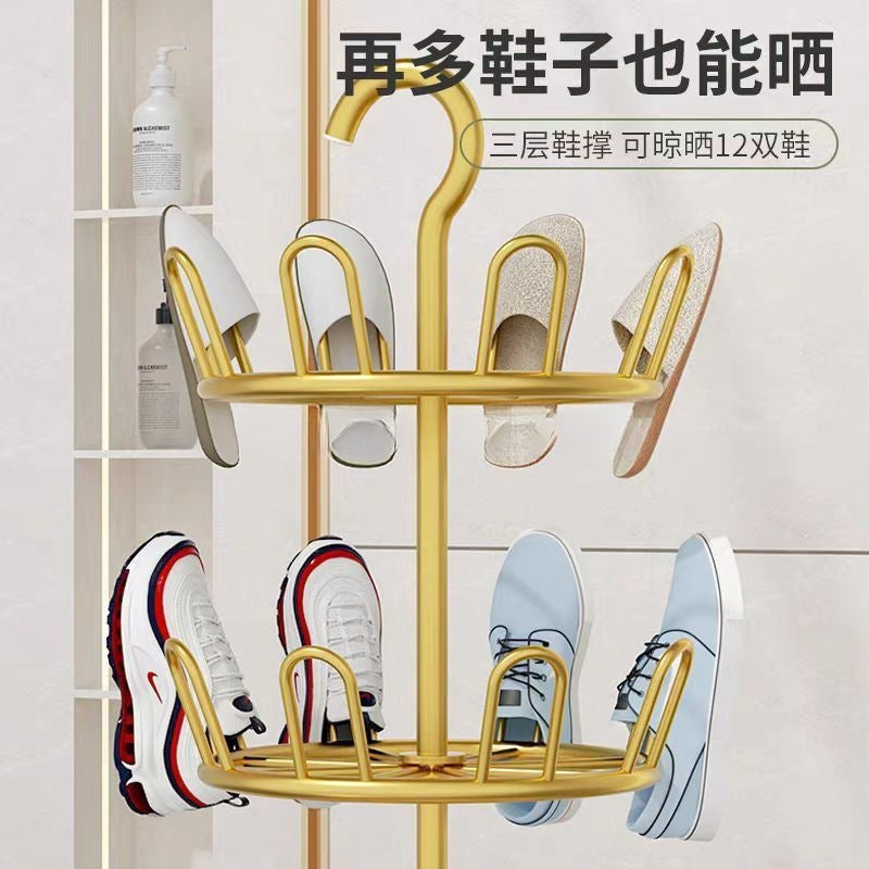 Minimalist Iron Art Shoe Drying Rack with Rotating Storage for Balcony Outdoor Use