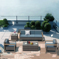 Outdoor Rattan Sofa Set for Balcony Living Room Hotel Villa Club Small Apartment Chinese Style Woven Furniture