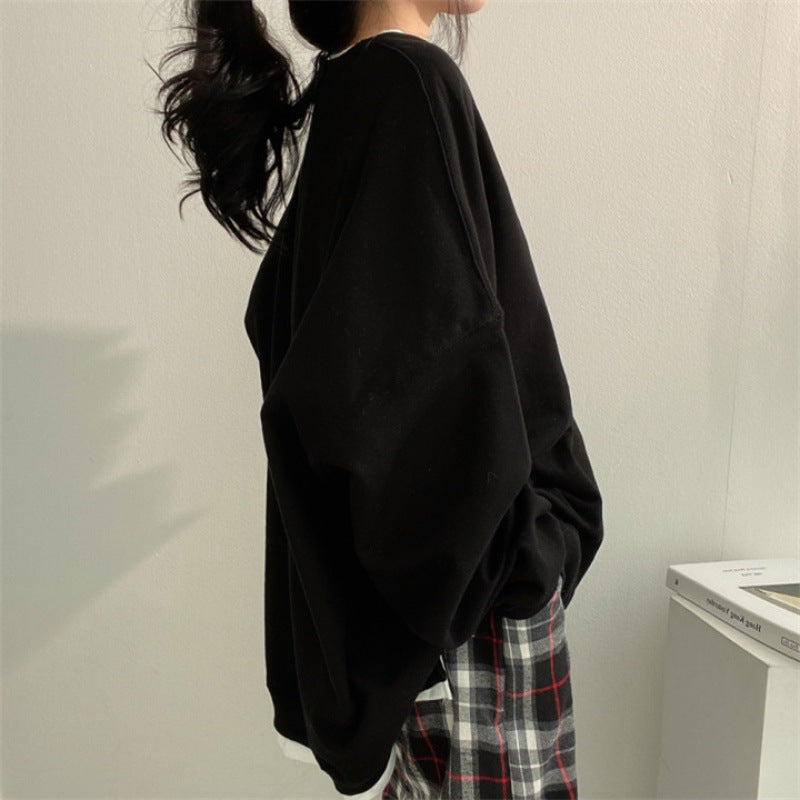 Women's Korean Style Loose Fit Faux Two-Piece Sweatshirt