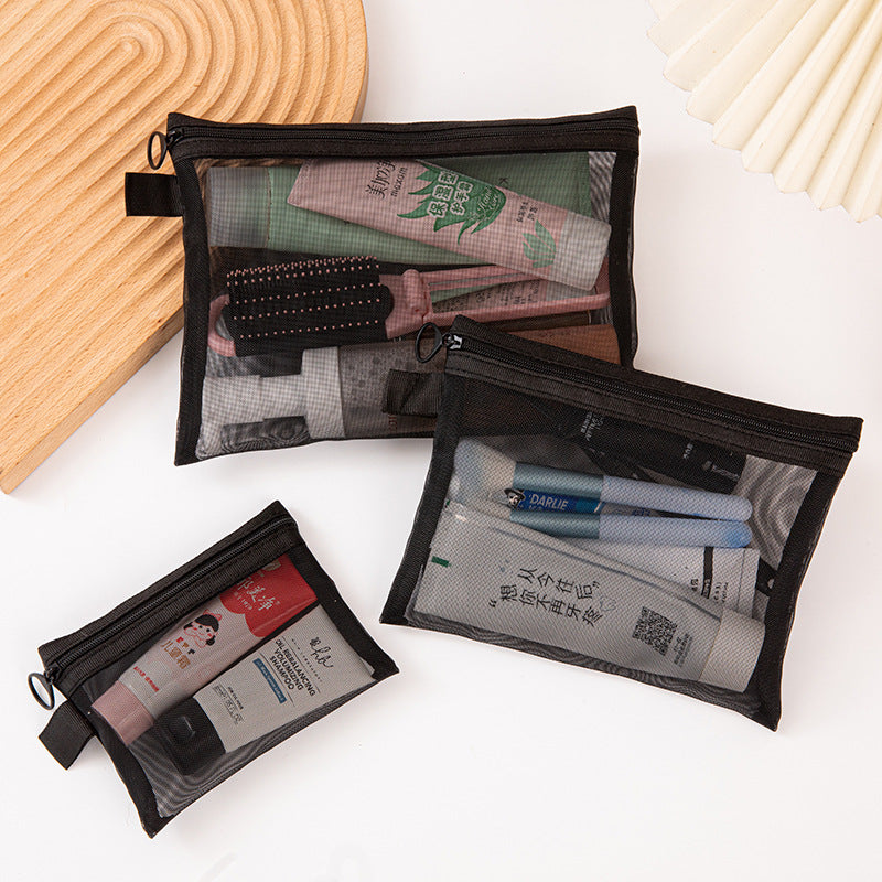 Transparent Mesh Travel Cosmetic Bag Set Portable Large Capacity Toiletry Organizer for Lipstick and Makeup