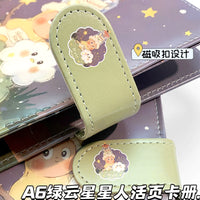 A6 Green Cloud Star Leather Binder Notebook for Students, Cartoon Design Loose-Leaf Collection Album