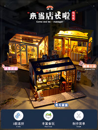 DIY Japanese Miniature Dollhouse Kit with LED Lights and Music Box - Sushi Restaurant Model Building Set