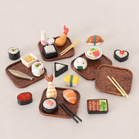 Miniature Japanese Sushi Food Model Set with Tray and Chopsticks for Dollhouse Decoration