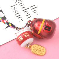 Japanese Ceramic Lucky Cat Wind Chime Charm with Double Bells