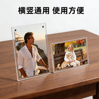 Acrylic Magnetic Photo Frame Double-Sided Transparent Desktop Picture Display with Stand