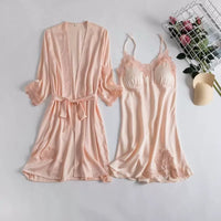 Women's Satin Pajama Set with Robe and Padded Chemise
