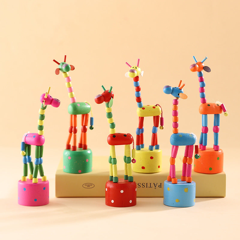 Wooden Press-Up Dancing Giraffe / Clown Toy for Kids, Party Favors, and Gifts