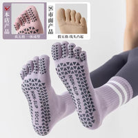 Women's Non-Slip Yoga Pilates Socks with Silicone Grips - Mid-Calf Striped Five-Toe Athletic Socks