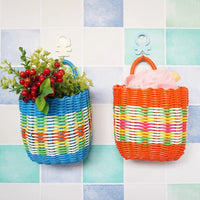 Plastic Imitation Rattan Woven Hanging Basket Pastoral Picking Basket Portable Door Back Kitchen Storage Bath Basket Home Storage