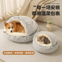 Pet Shell Bed for Cats and Dogs, Warm Semi-Enclosed Winter Pet House