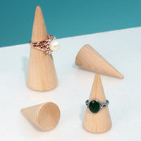 Creative Cone Ring Display Stand with Solid Wood Base for Jewelry Exhibition