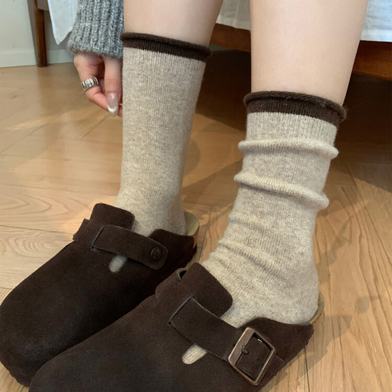 Soft Lambswool Blend Thermal Socks for Women, Korean Style Mid-Calf, Thickened and Fleece-Lined for Autumn/Winter