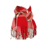 Plaid Cashmere-Feel Scarf for Women, Thickened Warm Winter Neck Wrap with Tassels