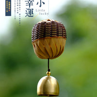 Japanese Style Handwoven Bamboo Wind Chime with Copper Bells for Garden Patio Decor